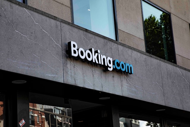 booking.com sign on a commercial building