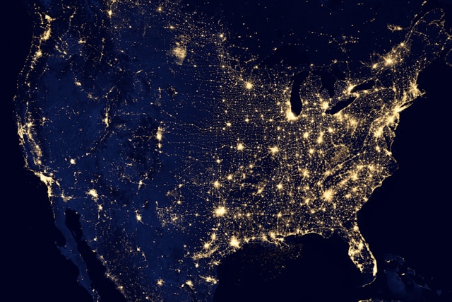 united states from space at night
