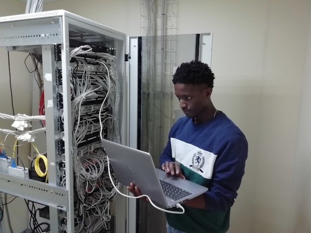 man working on server